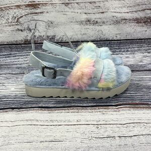 NEW Koolaburra by Ugg Adjustable Slide Sandals Fuzz'd Out Blue & Pink, Women’s 8